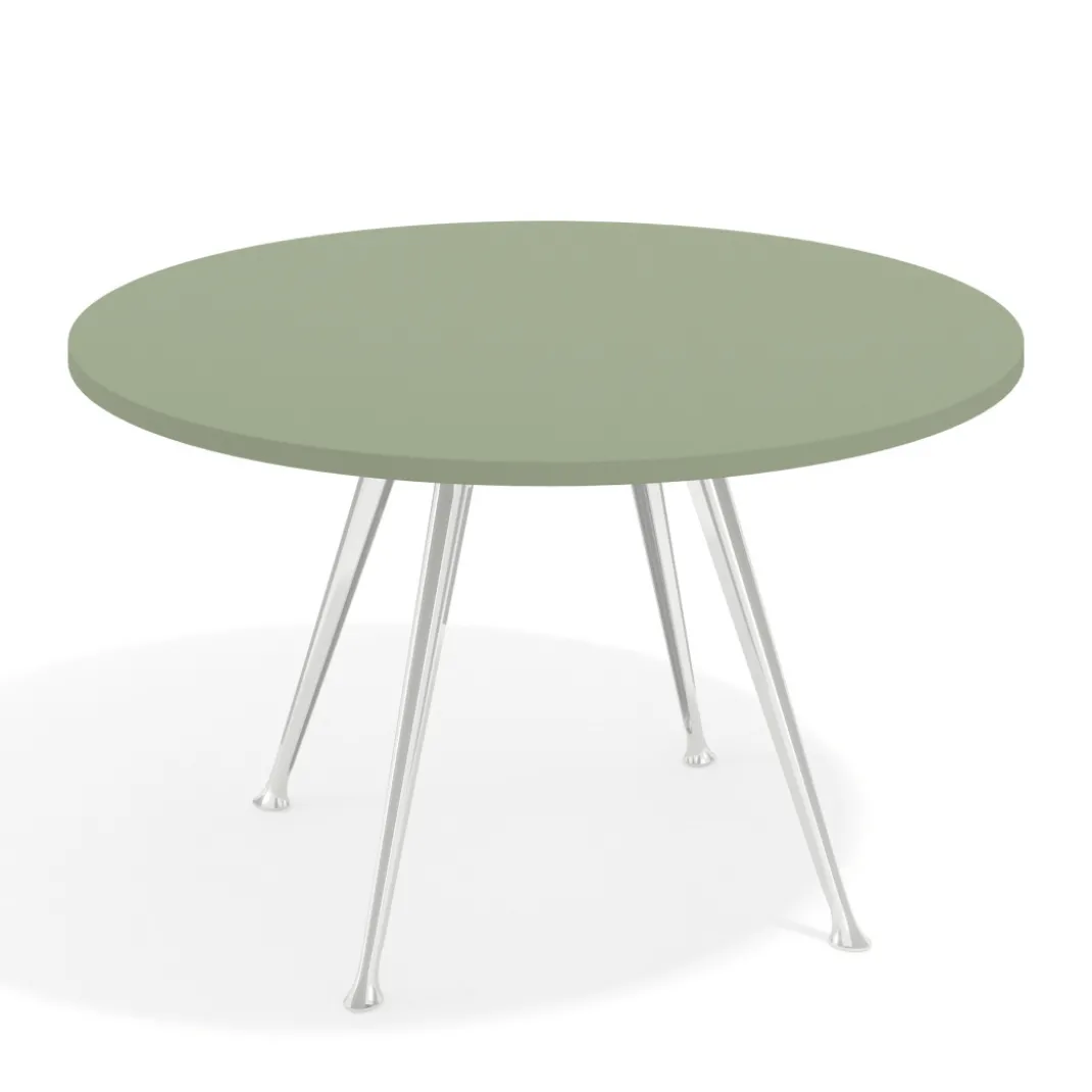 Mesa de juntas redonda, diametro 130, patas de aluminio, estructura cromada