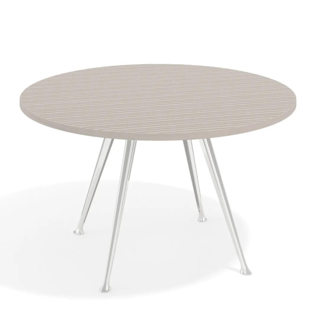 Mesa de juntas redonda, diametro 130, patas de aluminio, estructura cromada