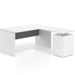 Mesa de Oficina con cajones Work Plus fondo 80, frontales de metal estructura blanco mate