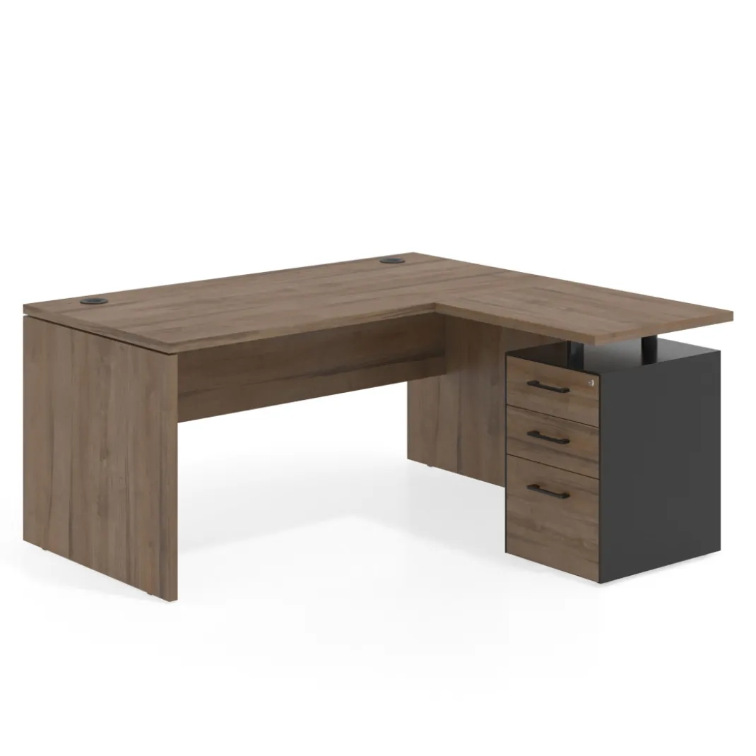 Mesa de Oficina con cajones Work Plus, ala corta, fondo 80, frontales melamina diseño monocolor