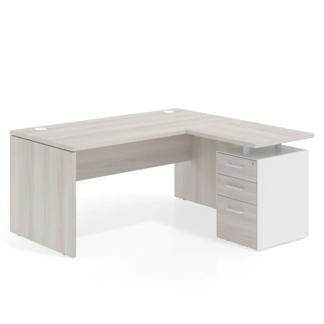 Mesa de Oficina con cajones Work Plus, ala corta, fondo 80, frontales melamina diseño monocolor