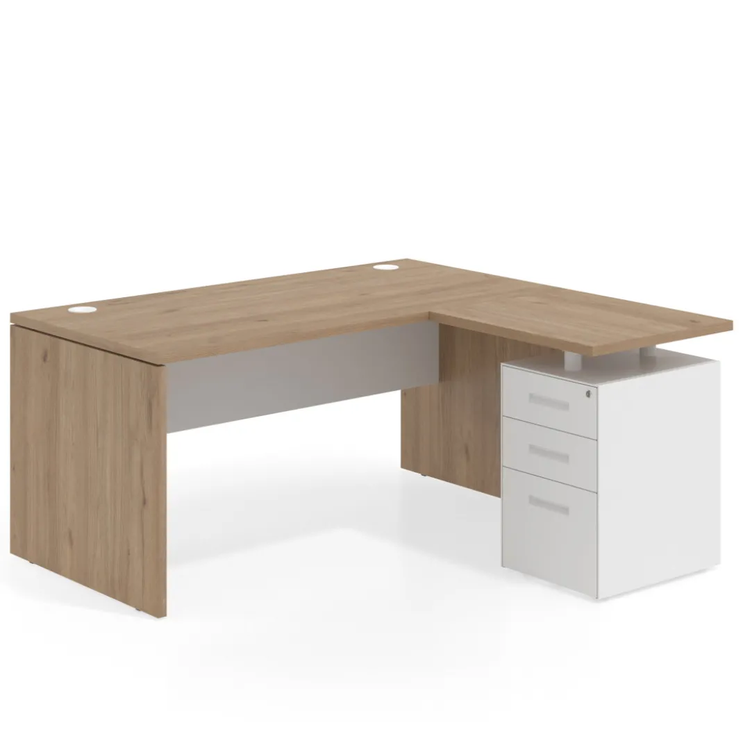 Mesa de Oficina con cajones Work Plus fondo 80, ala corta, frontales de metal estructura naturale