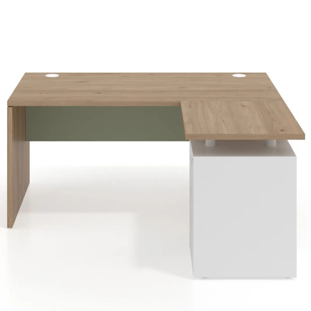 Mesa de Oficina con cajones Work Plus fondo 80, ala corta, frontales de metal estructura naturale