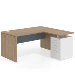 Mesa de Oficina con cajones Work Plus fondo 80, ala corta, frontales de metal estructura naturale