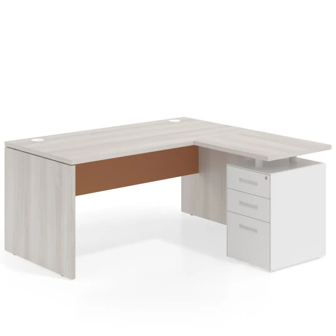 Mesa de Oficina con cajones Work Plus fondo 80, ala corta, frontales de metal estructura california