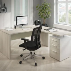 Mesa de Oficina con cajones Work Plus fondo 80, frontales melamina estructura california