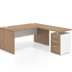 Mesa de Oficina con cajones Work Plus fondo 80, frontales melamina estructura naturale