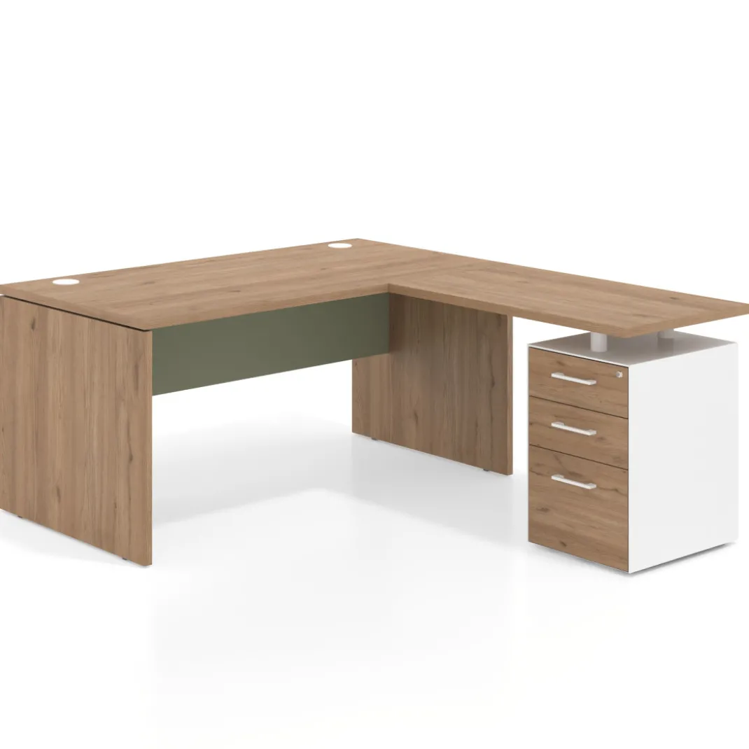 Mesa de Oficina con cajones Work Plus fondo 80, frontales melamina estructura naturale