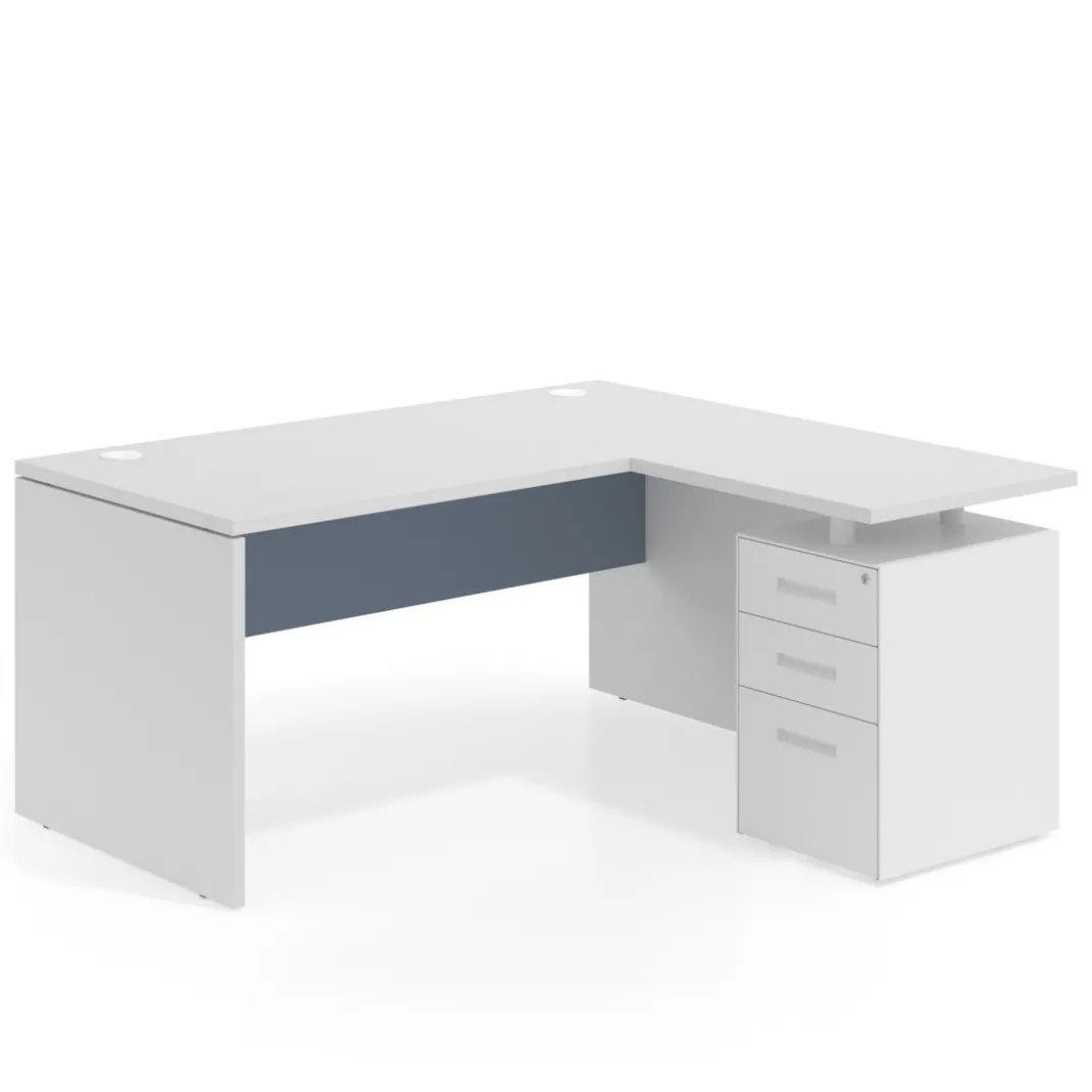 Mesa de Oficina con cajones Work Plus fondo 80, ala corta, frontales de metal estructura blanco mate