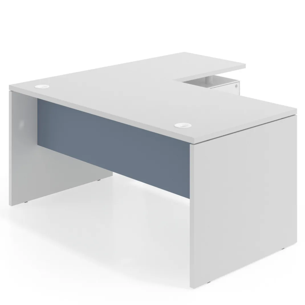 Mesa de Oficina con cajones Work Plus fondo 80, ala corta, frontales de metal estructura blanco mate
