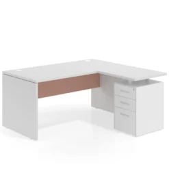 Mesa de Oficina con cajones Work Plus fondo 80, ala corta, frontales de metal estructura blanco mate