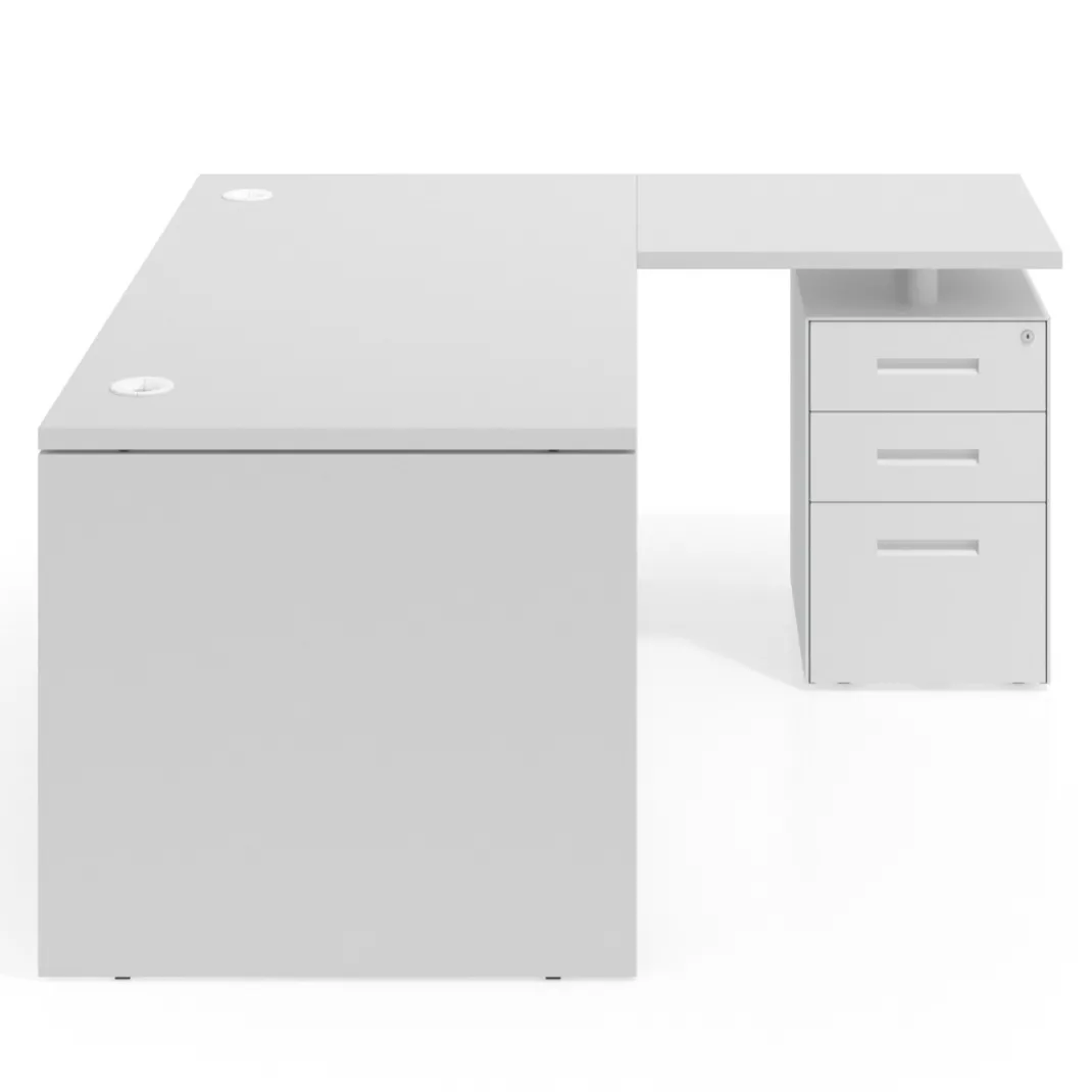 Mesa de Oficina con cajones Work Plus fondo 80, ala corta, frontales de metal estructura blanco mate