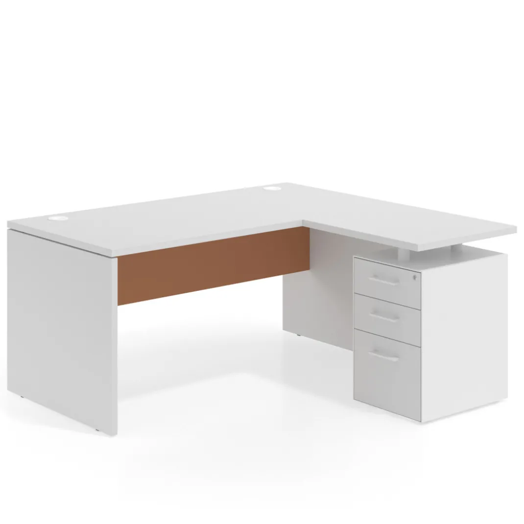 Mesa de Oficina con cajones Work Plus, ala corta, fondo 80, frontales melamina estructura blanco mate