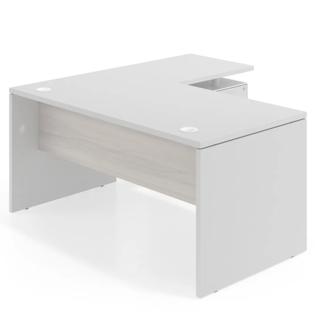 Mesa de Oficina con cajones Work Plus, ala corta, fondo 80, frontales melamina estructura blanco mate