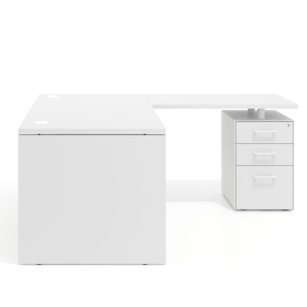 Mesa de Oficina con cajones Work Plus fondo 80, frontales melamina estructura blanco mate