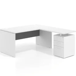 Mesa de Oficina con cajones Work Plus fondo 80, frontales melamina estructura blanco mate