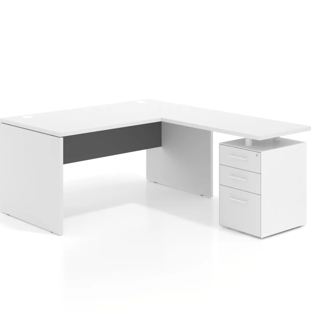 Mesa de Oficina con cajones Work Plus fondo 80, frontales melamina estructura blanco mate