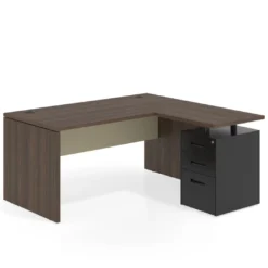 Mesa de Oficina con cajones Work Plus fondo 80, ala corta, frontales de metal estructura mistral