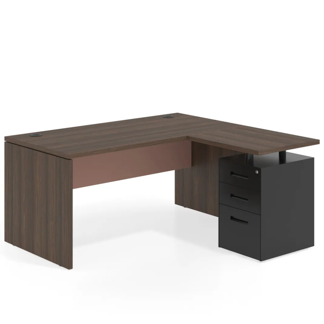 Mesa de Oficina con cajones Work Plus fondo 80, ala corta, frontales de metal estructura mistral