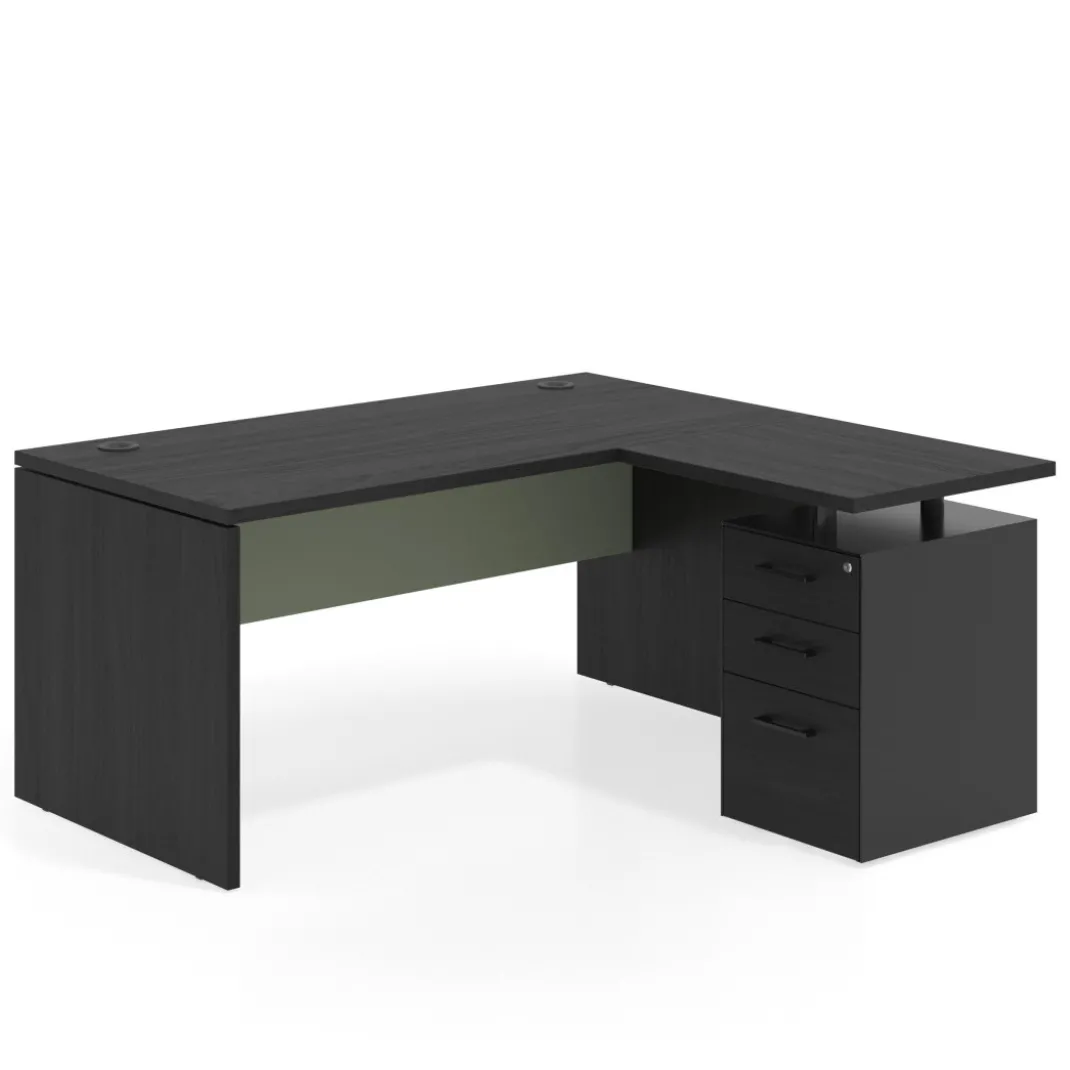 Mesa de Oficina con cajones Work Plus, ala corta, fondo 80, frontales melamina estructura bocamina