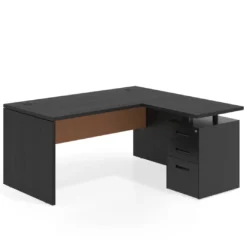 Mesa de Oficina con cajones Work Plus fondo 80, ala corta, frontales de metal estructura bocamina
