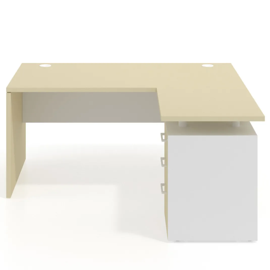 Mesa de Oficina con cajones Work Plus, ala corta, fondo 80, frontales melamina diseño bicolor