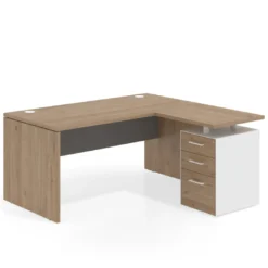 Mesa de Oficina con cajones Work Plus, ala corta, fondo 80, frontales melamina estructura naturale