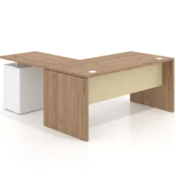 Mesa de Oficina con cajones Work Plus fondo 80, frontales melamina estructura naturale