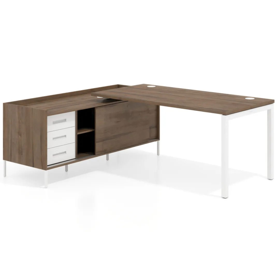 Mesa de oficina con pedestal cajonera Kube fondo 80cm estructura blanca
