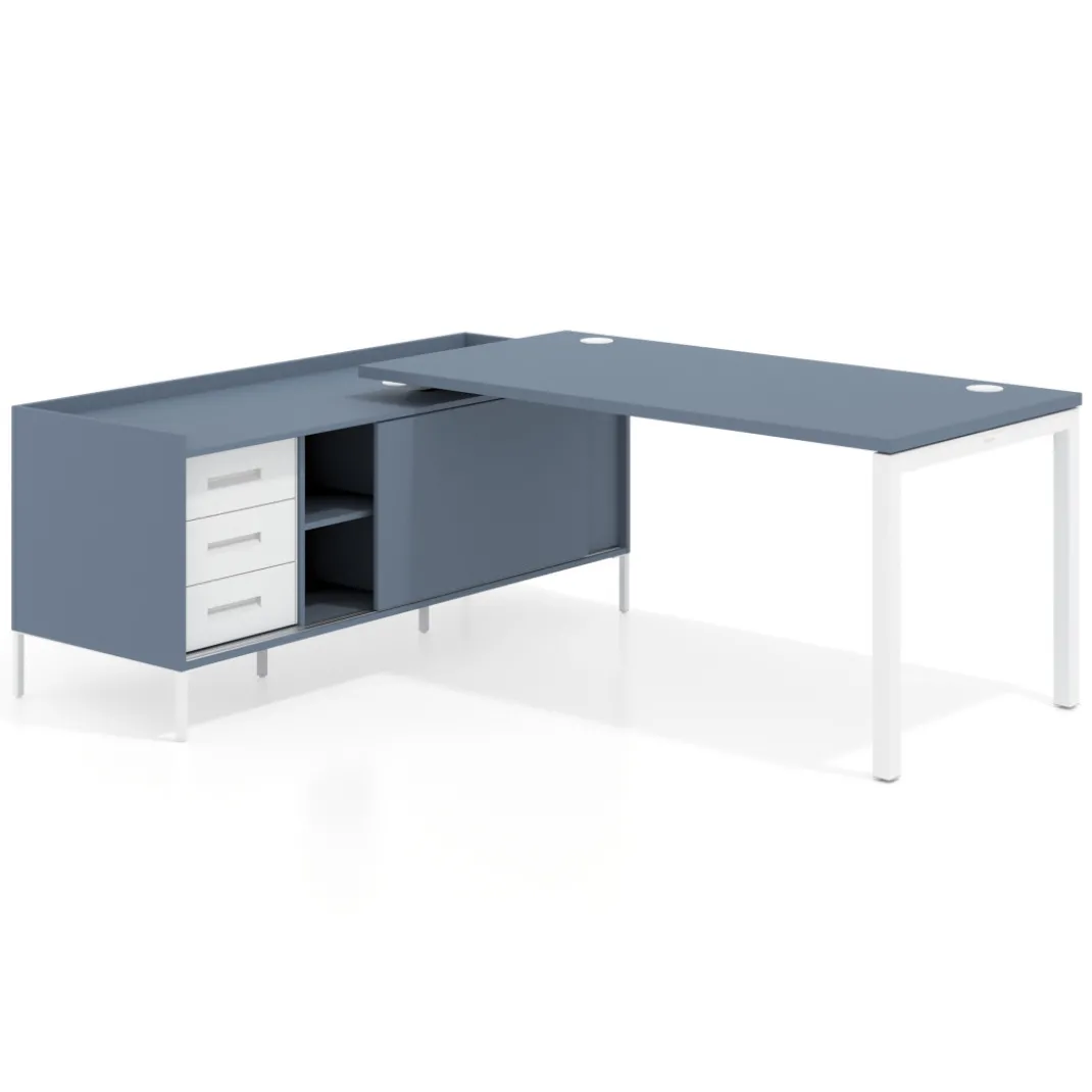 Mesa de oficina con pedestal cajonera Kube fondo 80cm estructura blanca
