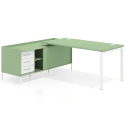 Mesa de oficina con pedestal cajonera Kube fondo 80cm estructura blanca