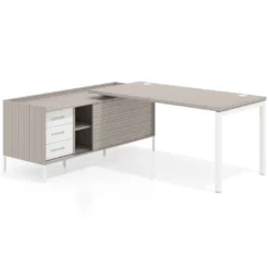 Mesa de oficina con pedestal cajonera Kube fondo 80cm estructura blanca