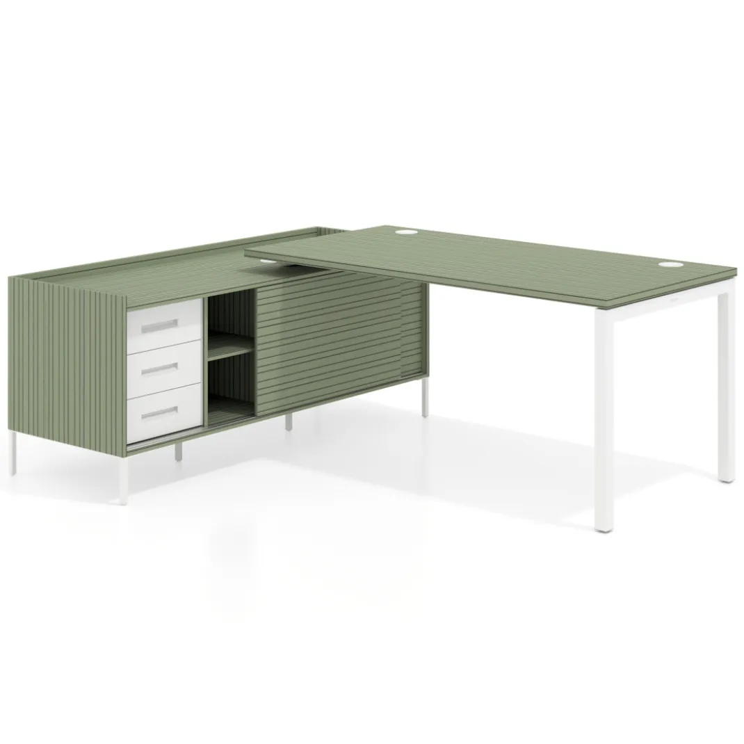 Mesa de oficina con pedestal cajonera Kube fondo 80cm estructura blanca