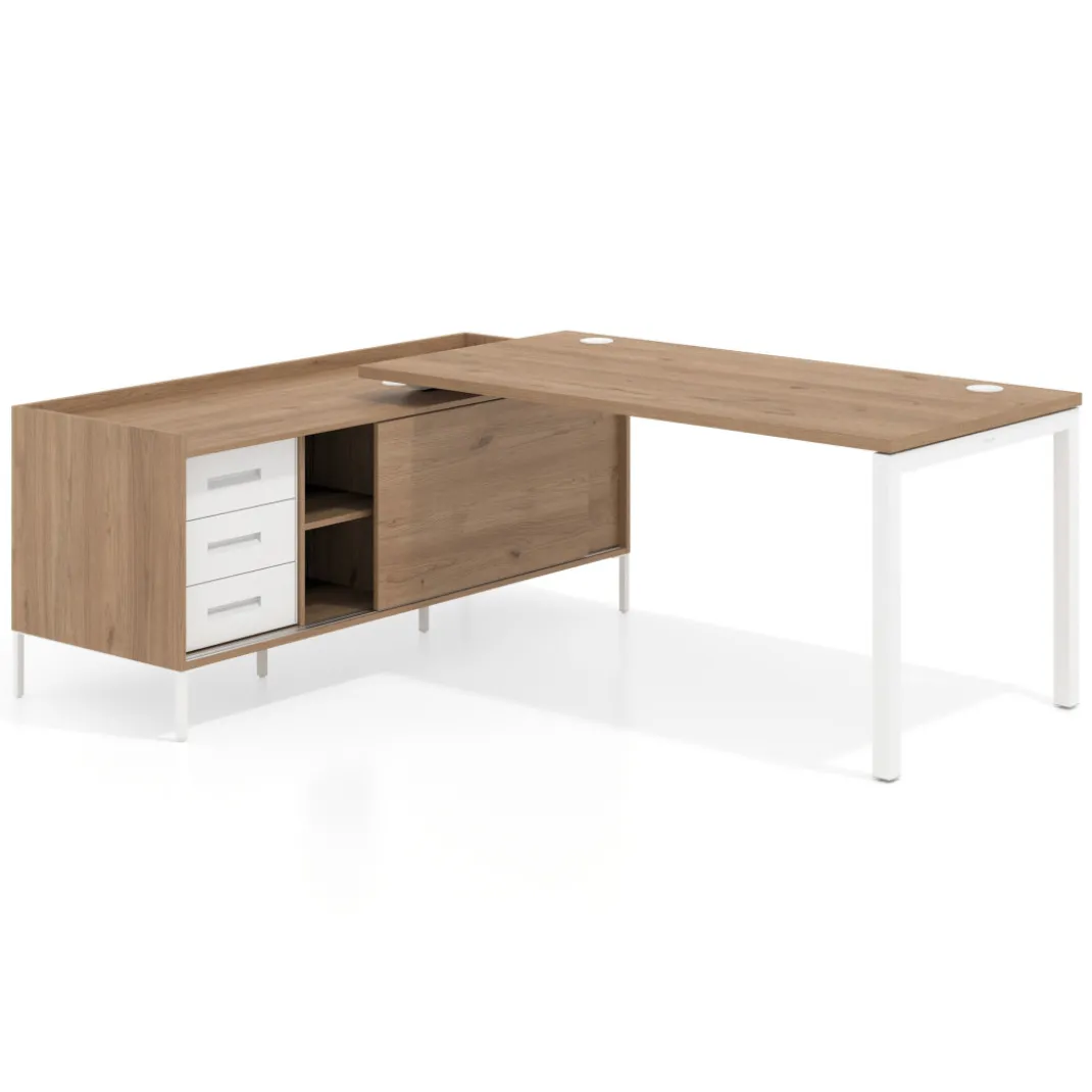 Mesa de oficina con pedestal cajonera Kube fondo 80cm estructura blanca