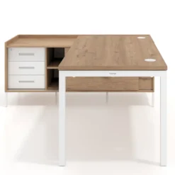 Mesa de oficina con pedestal cajonera Kube fondo 80cm estructura blanca