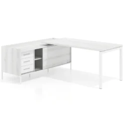 Mesa de oficina con pedestal cajonera Kube fondo 80cm estructura blanca