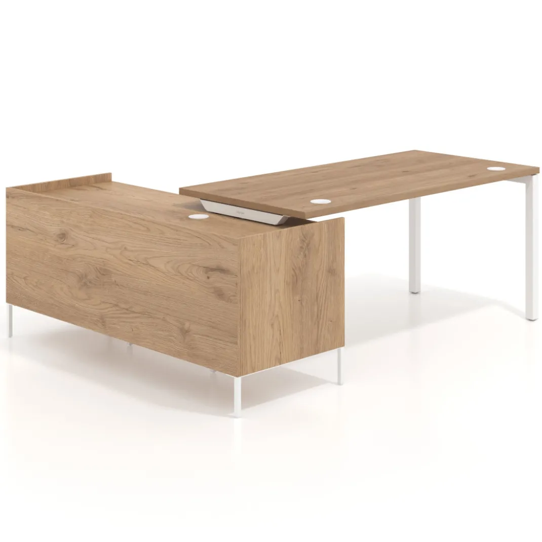 Mesa de oficina con pedestal cajonera Kube fondo 80cm estructura blanca