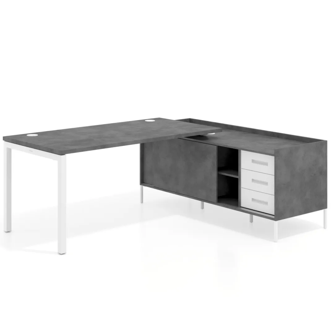 Mesa de oficina con pedestal cajonera Kube fondo 80cm estructura blanca