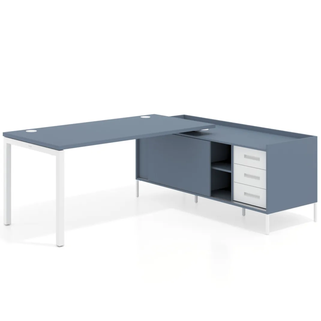 Mesa de oficina con pedestal cajonera Kube fondo 80cm estructura blanca