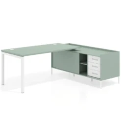 Mesa de oficina con pedestal cajonera Kube fondo 80cm estructura blanca