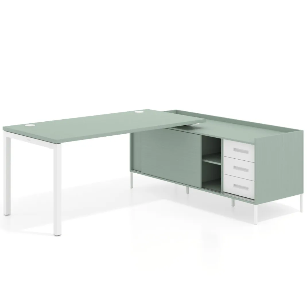 Mesa de oficina con pedestal cajonera Kube fondo 80cm estructura blanca