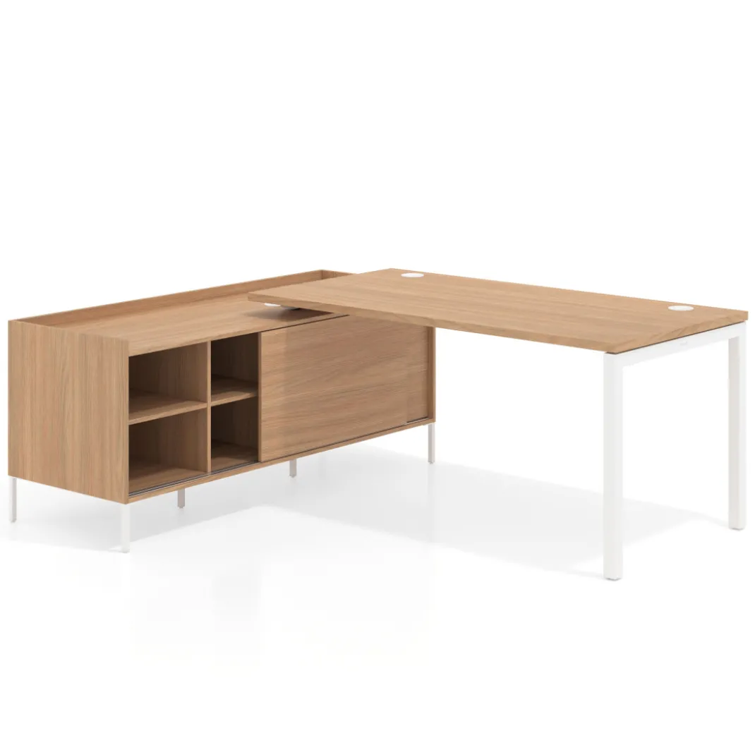 Mesa de oficina con pedestal estantes Kube fondo 80cm estructura blanca