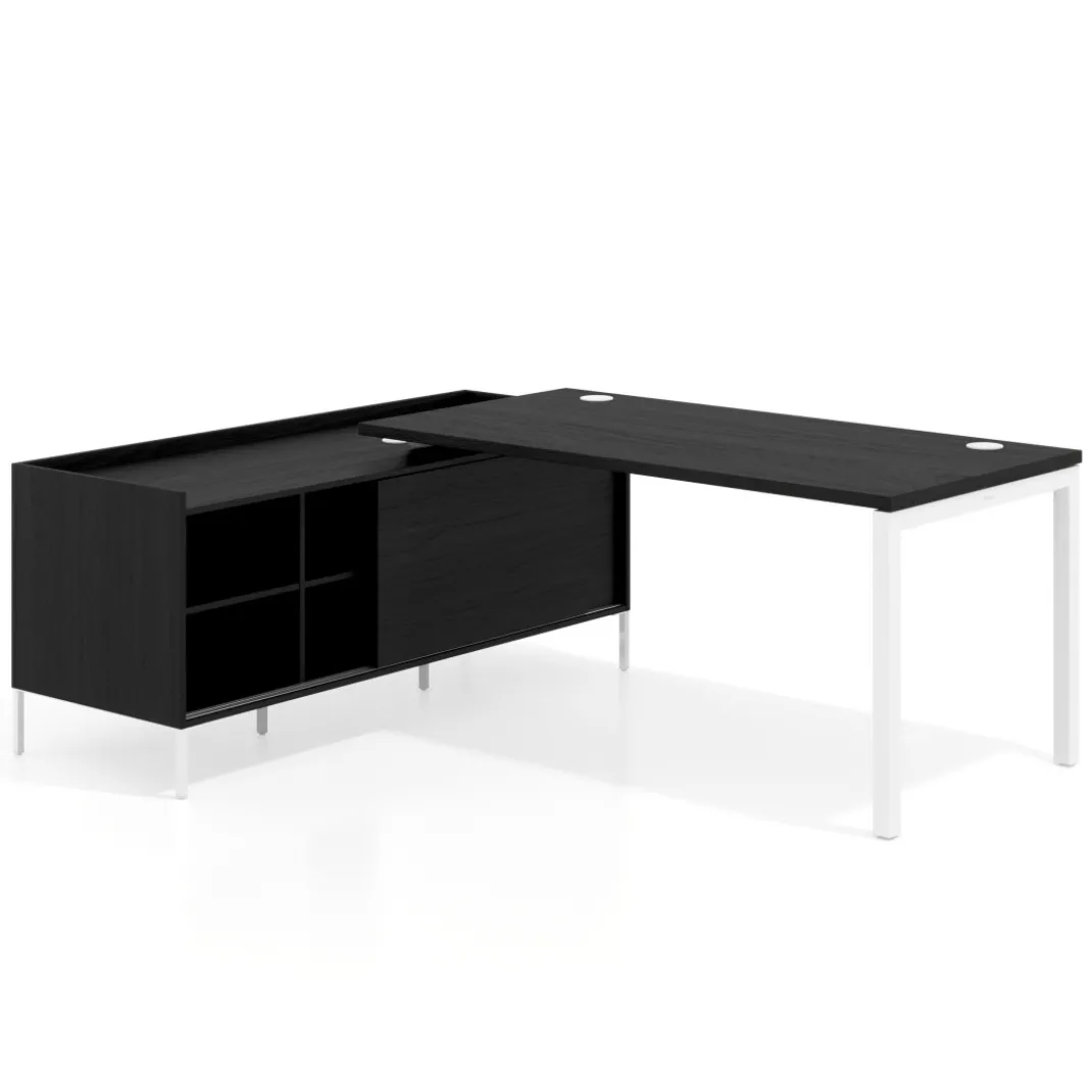 Mesa de oficina con pedestal estantes Kube fondo 80cm estructura blanca