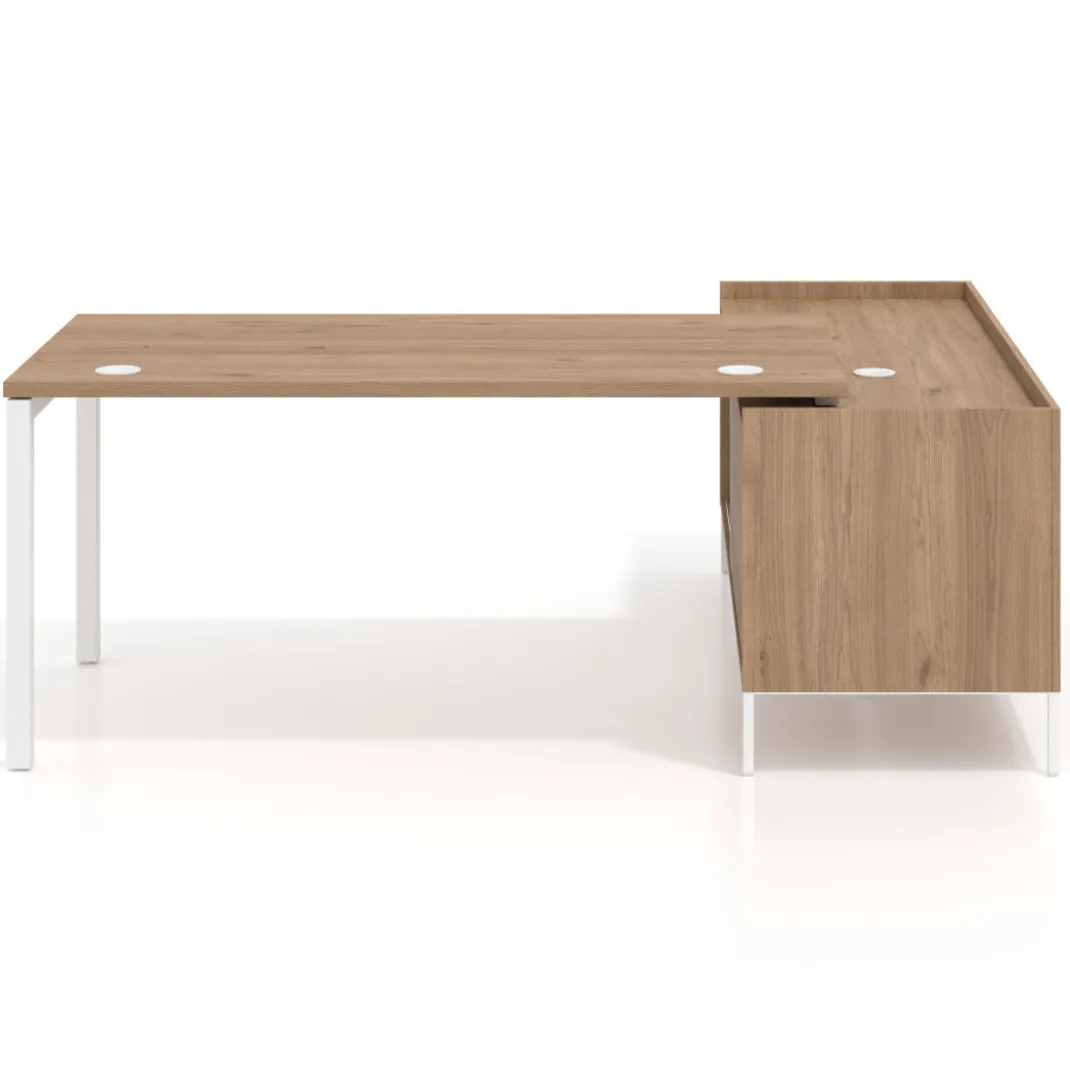 Mesa de oficina con pedestal estantes Kube fondo 80cm estructura blanca