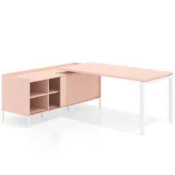 Mesa de oficina con pedestal estantes Kube fondo 80cm estructura blanca