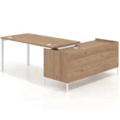 Mesa de oficina con pedestal estantes Kube fondo 80cm estructura blanca