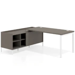 Mesa de oficina con pedestal estantes Kube fondo 80cm estructura blanca