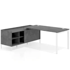 Mesa de oficina con pedestal estantes Kube fondo 80cm estructura blanca