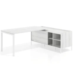 Mesa de oficina con pedestal estantes Kube fondo 80cm estructura blanca