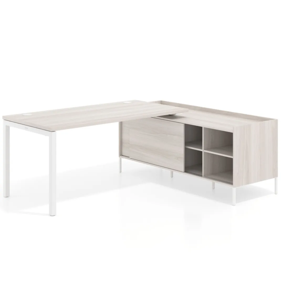 Mesa de oficina con pedestal estantes Kube fondo 80cm estructura blanca
